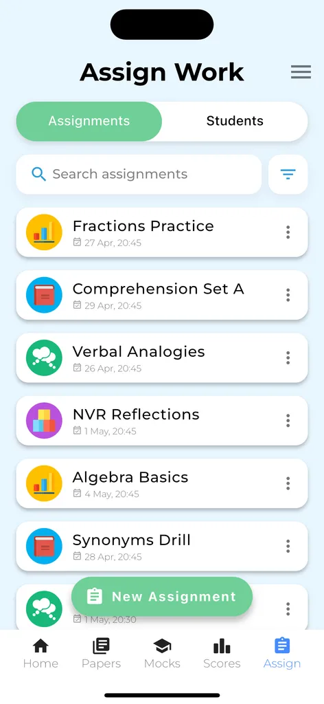 Exam Happy school view showing assign work to a class