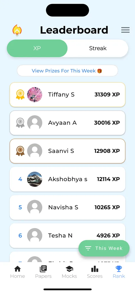 Exam Happy weekly XP leaderboard