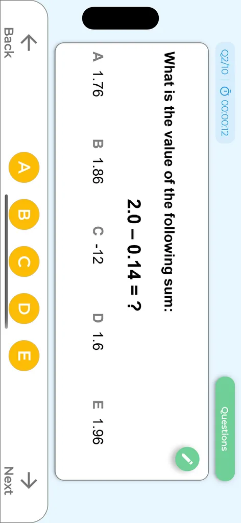 A multiple-choice maths question with A–E options