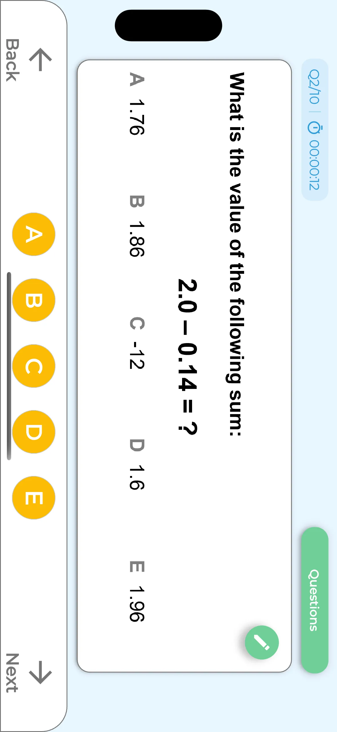 A multiple-choice maths question with A–E options