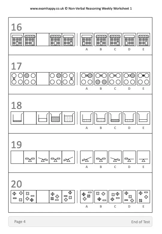 11+ NVR Worksheet Example Questions