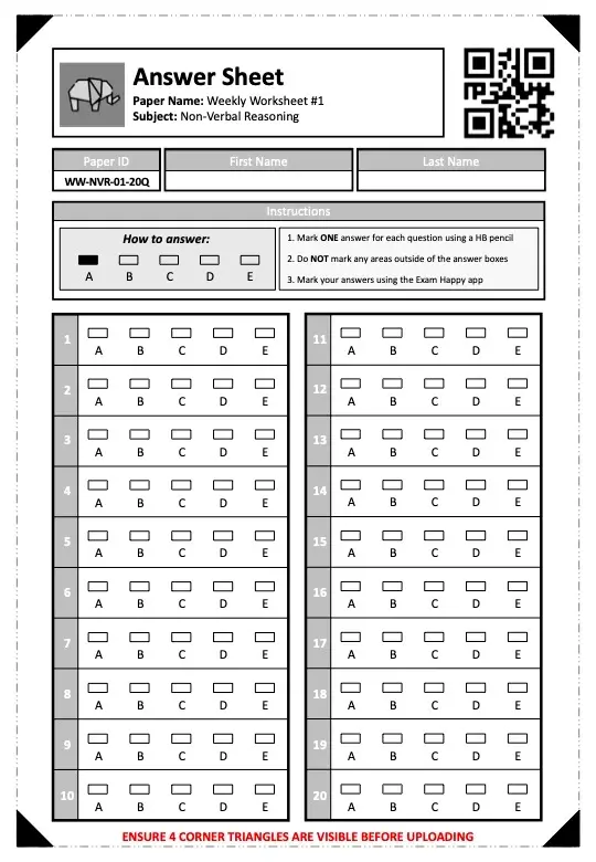 11+ NVR Worksheet Answer Sheet